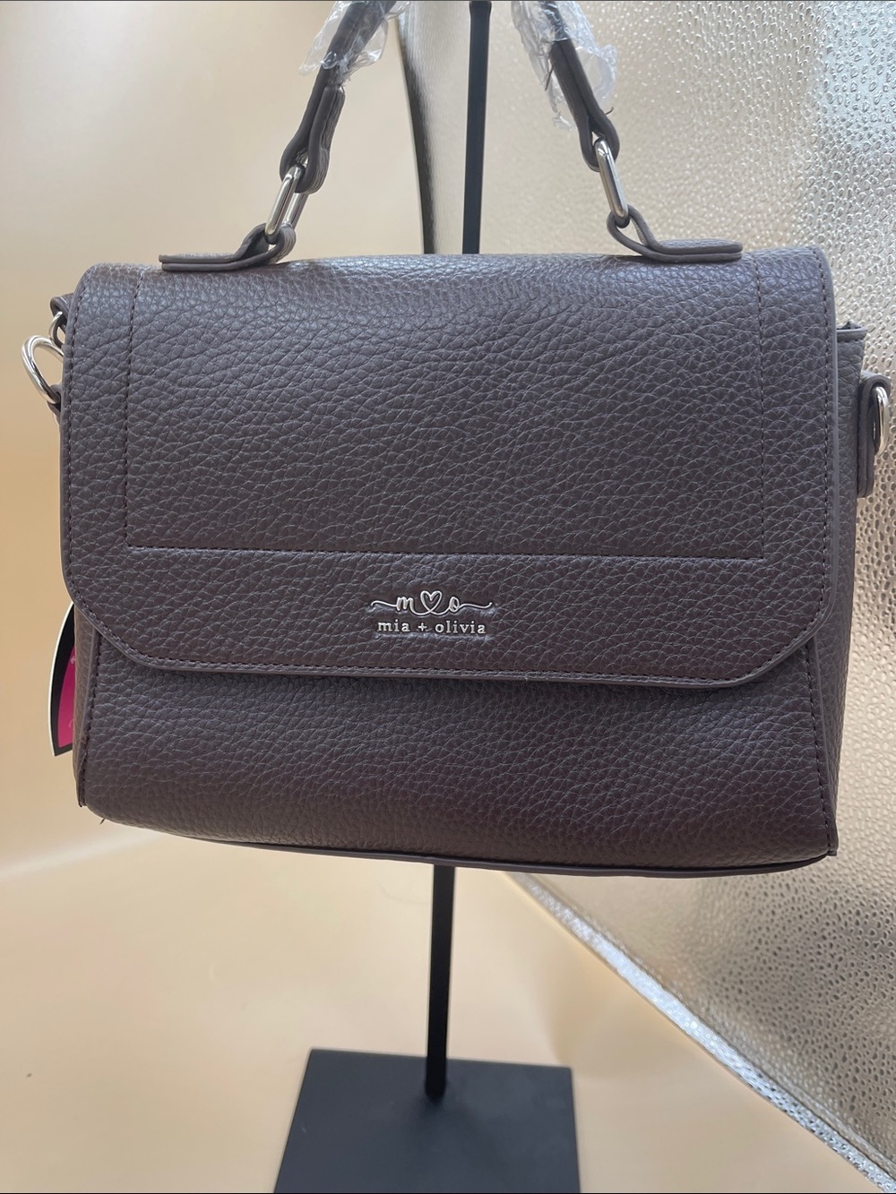 Mia & Olivia Brown Pebbled Vegan Leather with Crossbody and Handle